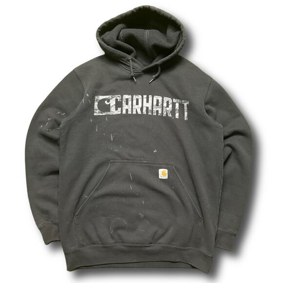 Carhartt Workwear Black White Graphic Hoodie Y2K Sweatshirt - Picture 1 of 6